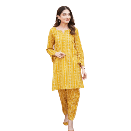 Pakistani 2pcs Screen Printed Chunri ( Yellow)  by Chaudhary Arts