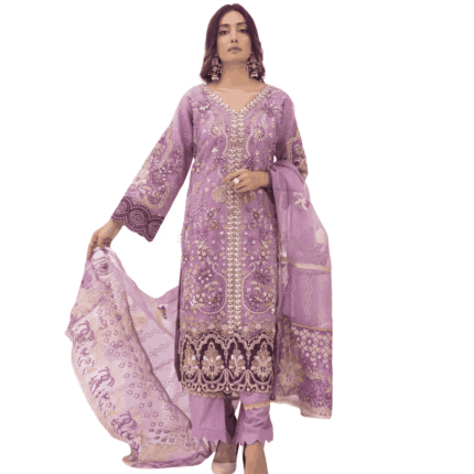 Pakistani Luxury 3pc Dress Embroidered Lilac by Polawn