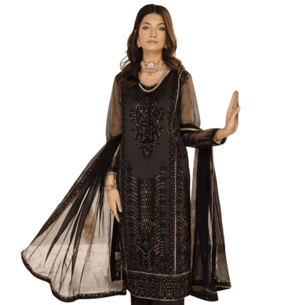 Pakistani Luxury 3pc Dress Embroidered with Sequins Black
